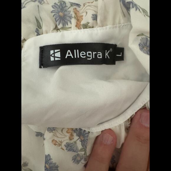 Allegra K Floral Ruffle Long Sleeve Mini Dress White Lined L Feminine Romantic - Picture 12 of 13